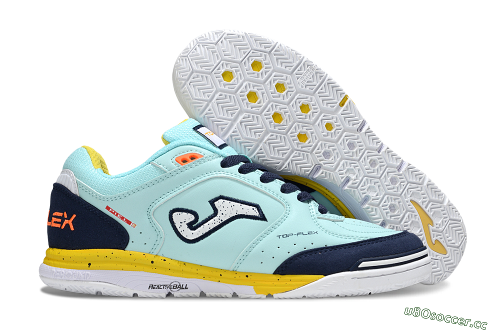 Men's Joma Top Flex IC Indoor & Futsal Low-Tops Football Shoes - Jade/Silver/Blue 2