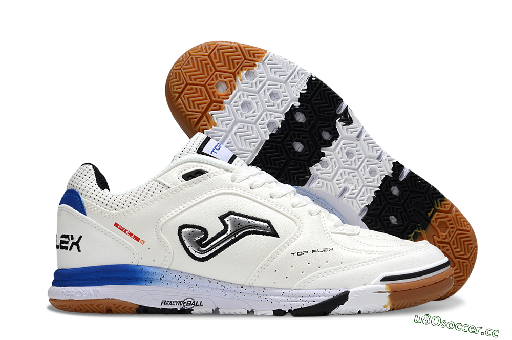 Men's Joma Top Flex IC Indoor & Futsal Low-Tops Football Shoes - White/Silver/Blue 2