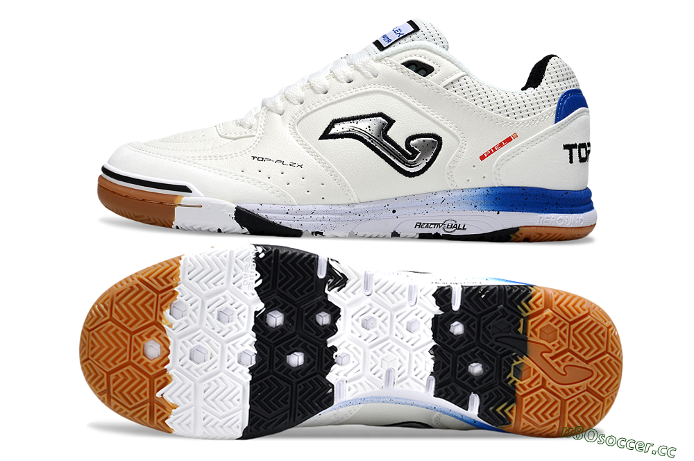 Men's Joma Top Flex IC Indoor & Futsal Low-Tops Football Shoes - White/Silver/Blue 1