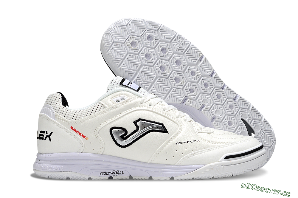 Men's Joma Top Flex IC Indoor & Futsal Low-Tops Football Shoes - White/Silver/Black 2