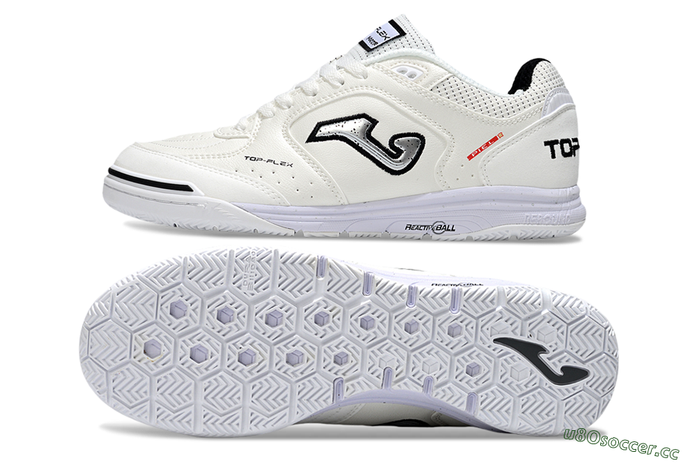 Men's Joma Top Flex IC Indoor & Futsal Low-Tops Football Shoes - White/Silver/Black 1