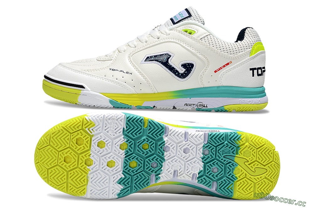Men's Joma Top Flex IC Indoor & Futsal Low-Tops Football Shoes - White/Yellow/Jade 1