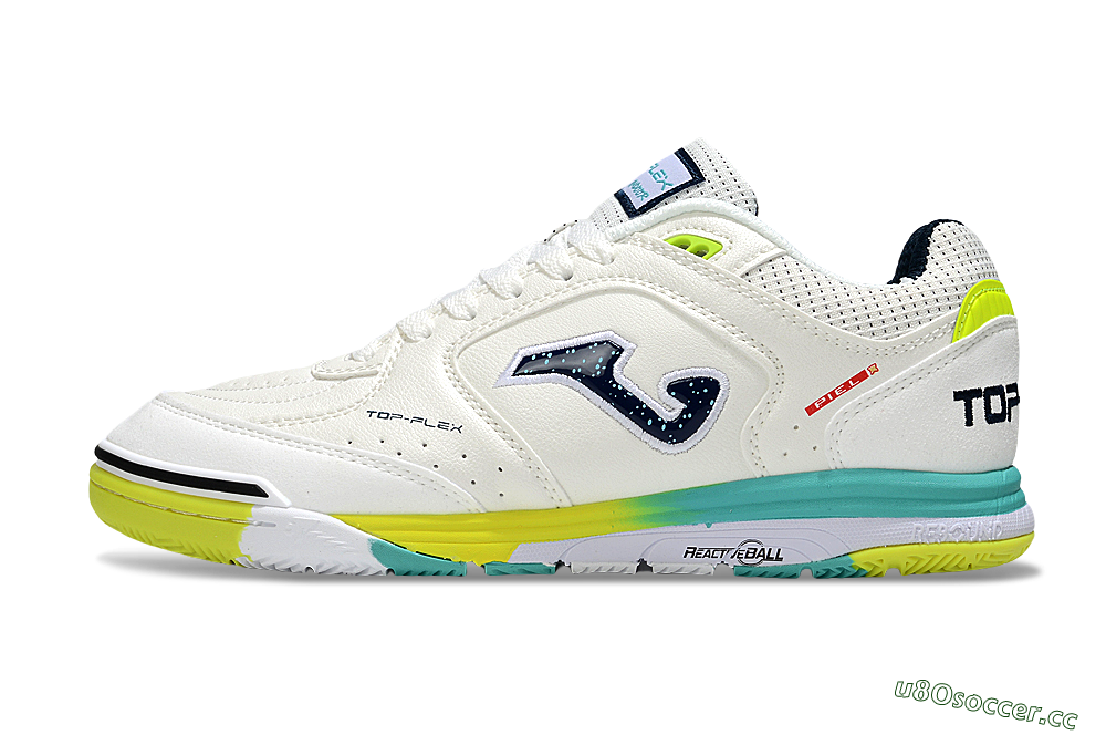 Men's Joma Top Flex IC Indoor & Futsal Low-Tops Football Shoes - White/Yellow/Jade 0