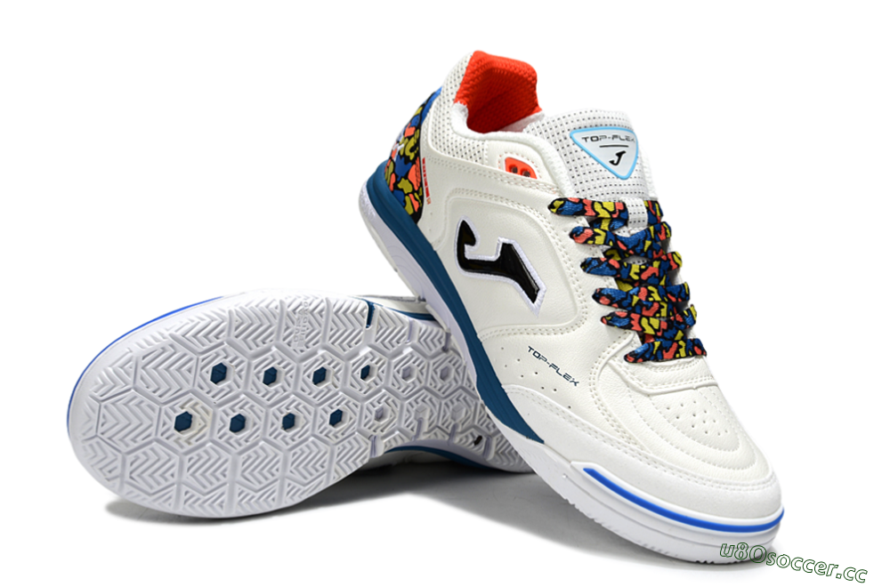 Men's Joma Top Flex IC Indoor & Futsal Low-Tops Football Shoes - White/Black/Blue 3