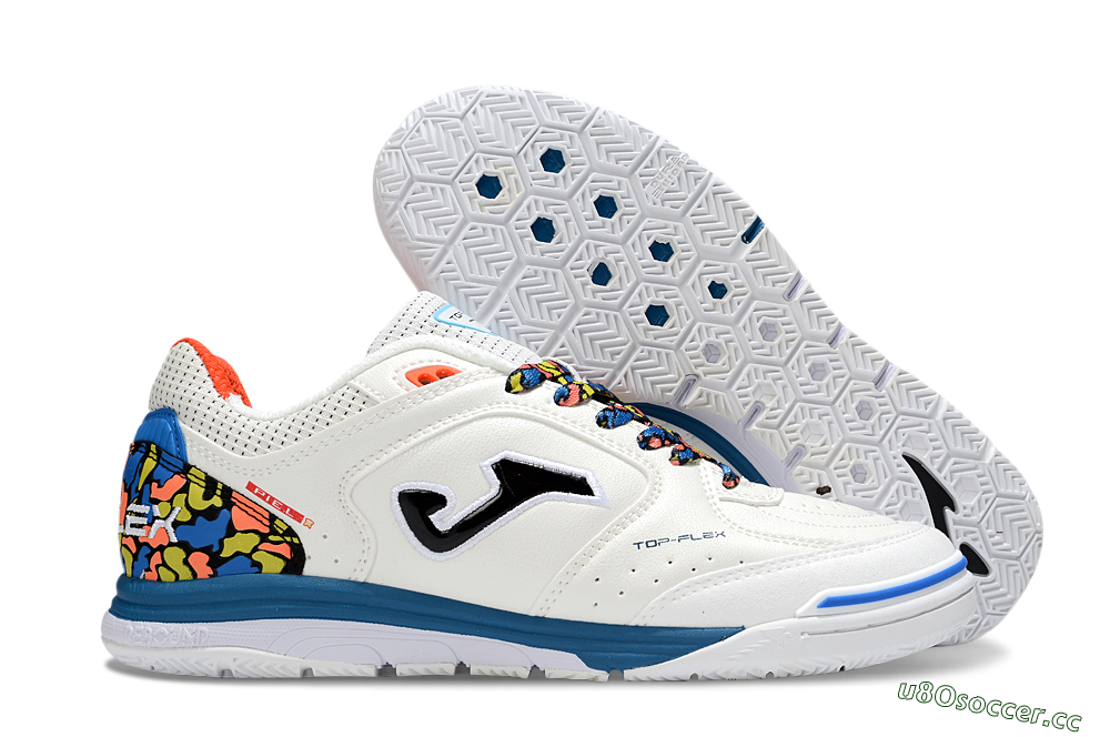 Men's Joma Top Flex IC Indoor & Futsal Low-Tops Football Shoes - White/Black/Blue 2