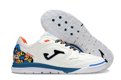 Men's Joma Top Flex IC Indoor & Futsal Low-Tops Football Shoes - White/Black/Blue