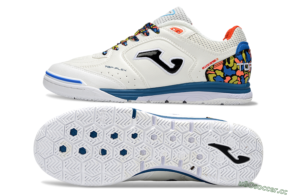 Men's Joma Top Flex IC Indoor & Futsal Low-Tops Football Shoes - White/Black/Blue 1