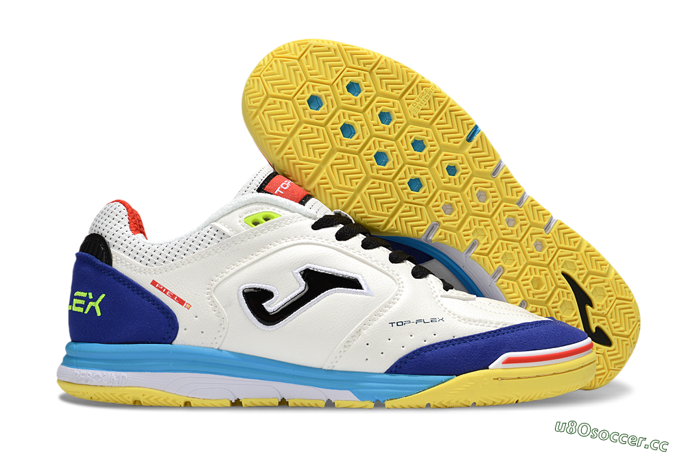 Men's Joma Top Flex IC Indoor & Futsal Low-Tops Football Shoes - White/Black/Blue 2
