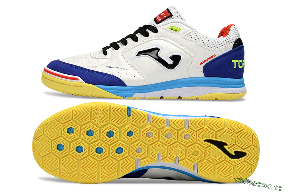 Men's Joma Top Flex IC Indoor & Futsal Low-Tops Football Shoes - White/Black/Blue 1