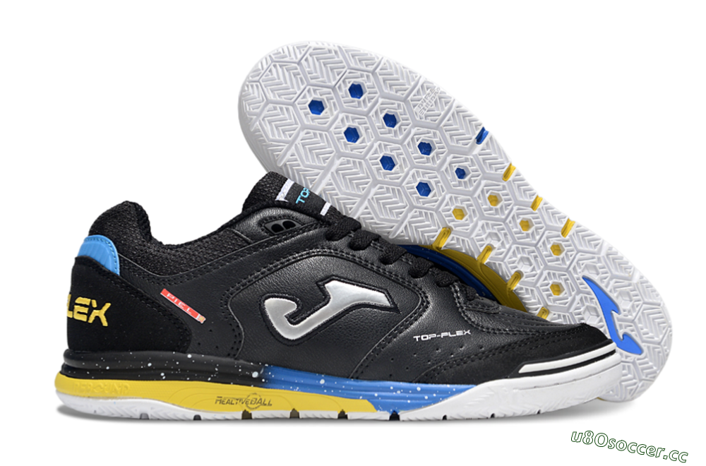 Men's Joma Top Flex IC Indoor & Futsal Low-Tops Football Shoes - Black/Silver/Yellow 2