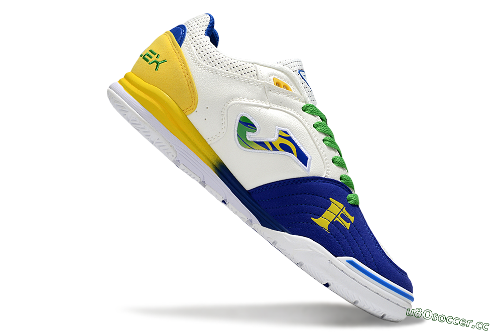 Men's Joma Top Flex IC Indoor & Futsal Low-Tops Football Shoes - White/Blue/Yellow 4