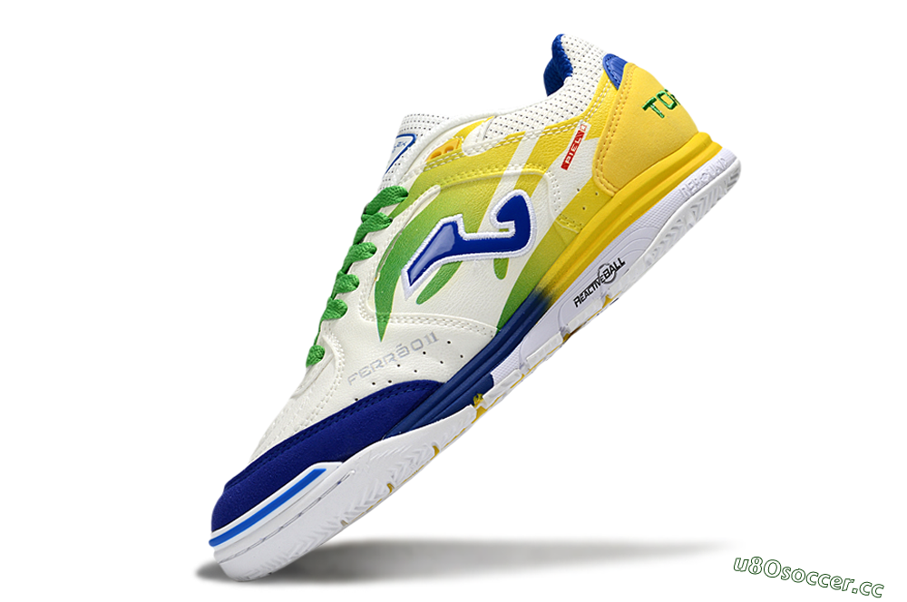 Men's Joma Top Flex IC Indoor & Futsal Low-Tops Football Shoes - White/Blue/Yellow 5