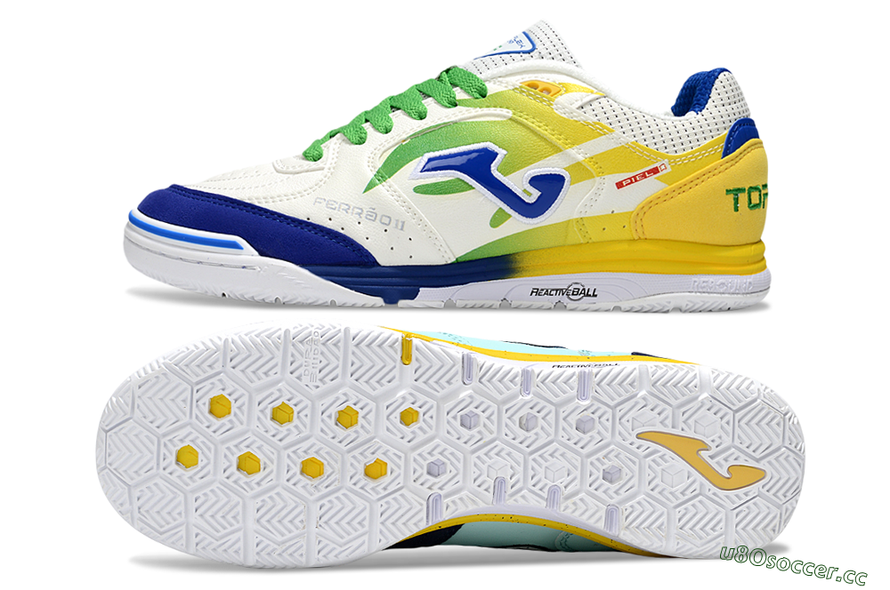 Men's Joma Top Flex IC Indoor & Futsal Low-Tops Football Shoes - White/Blue/Yellow 1
