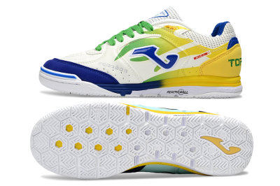 Men's Joma Top Flex IC Indoor & Futsal Low-Tops Football Shoes - White/Blue/Yellow