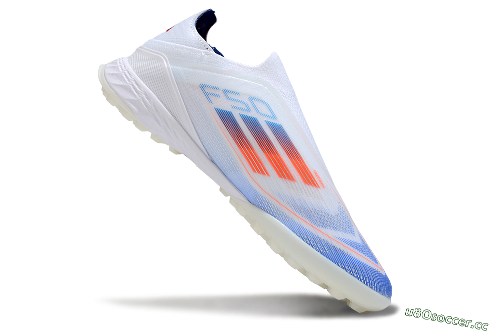Men's Adidas F50+ Elite Laceless TF Artificial Turf Low-Tops Football Shoes - White/Blue/Red 4