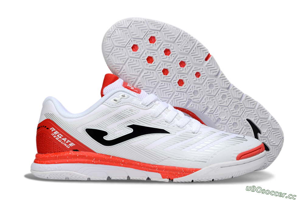 Men's Joma Top Flex IC Indoor & Futsal Low-Tops Football Shoes - White/Black/Red 2