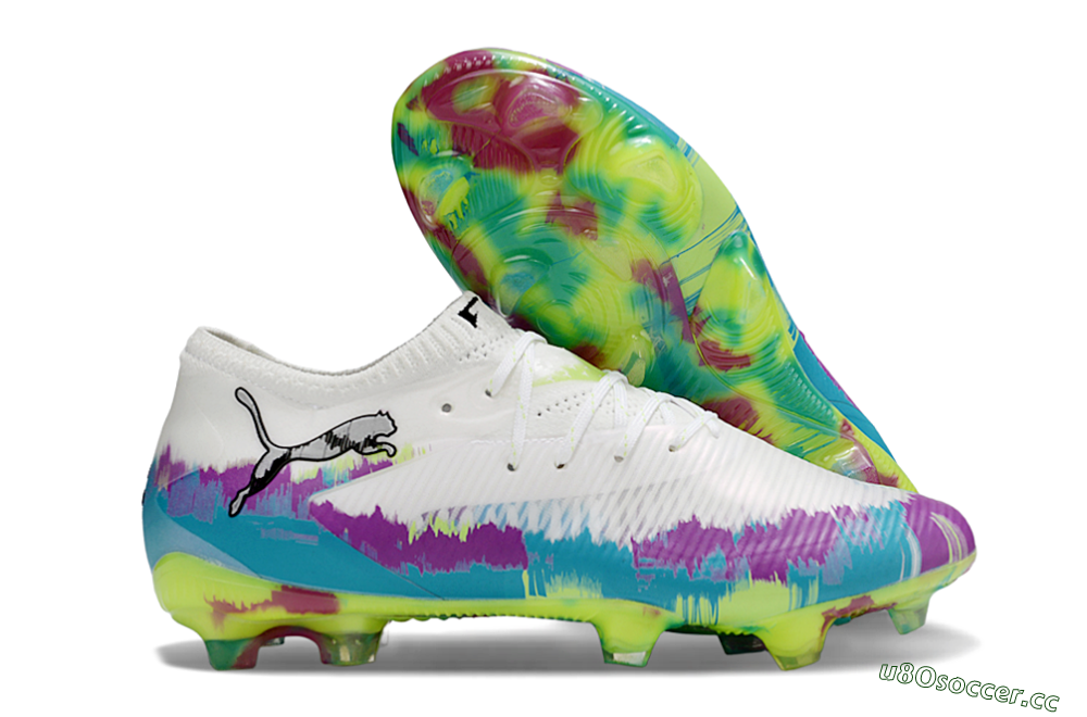 Men's Puma Future 8 Ultimate FG Firm Ground Low-Tops Football Boots - White/Purple/Blue 2