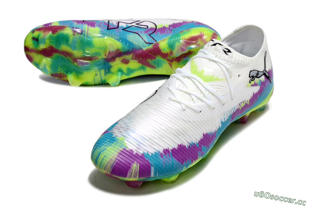 Men's Puma Future 8 Ultimate FG Firm Ground Low-Tops Football Boots - White/Purple/Blue 3