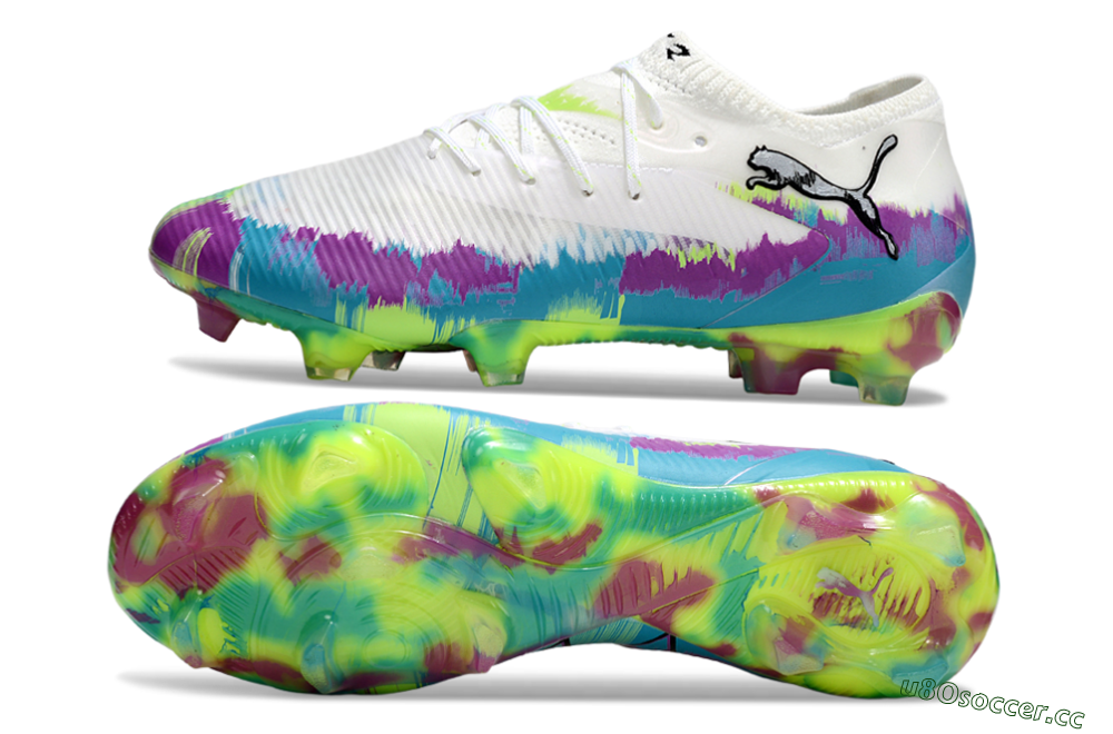 Men's Puma Future 8 Ultimate FG Firm Ground Low-Tops Football Boots - White/Purple/Blue 1