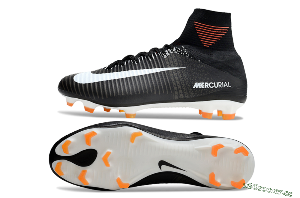 Men's Nike Zoom Mercurial Superfly 5 Elite FG Firm Ground High-Tops Football Boots - Black/White/Red 1