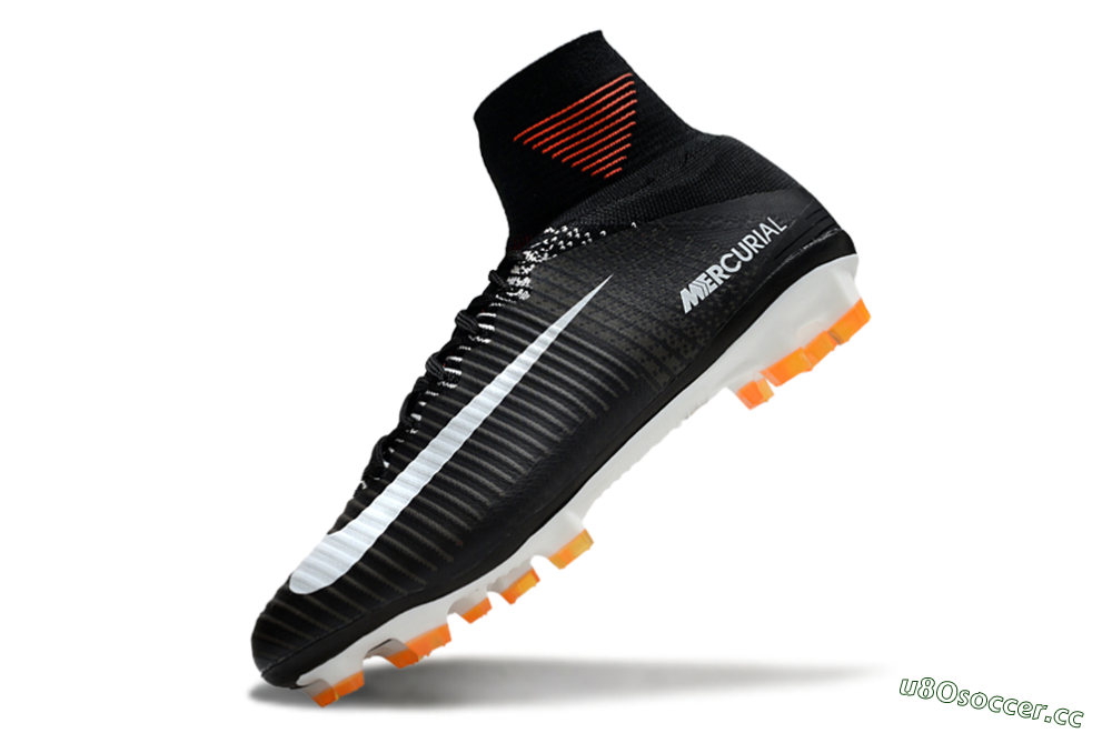 Men's Nike Zoom Mercurial Superfly 5 Elite FG Firm Ground High-Tops Football Boots - Black/White/Red 5