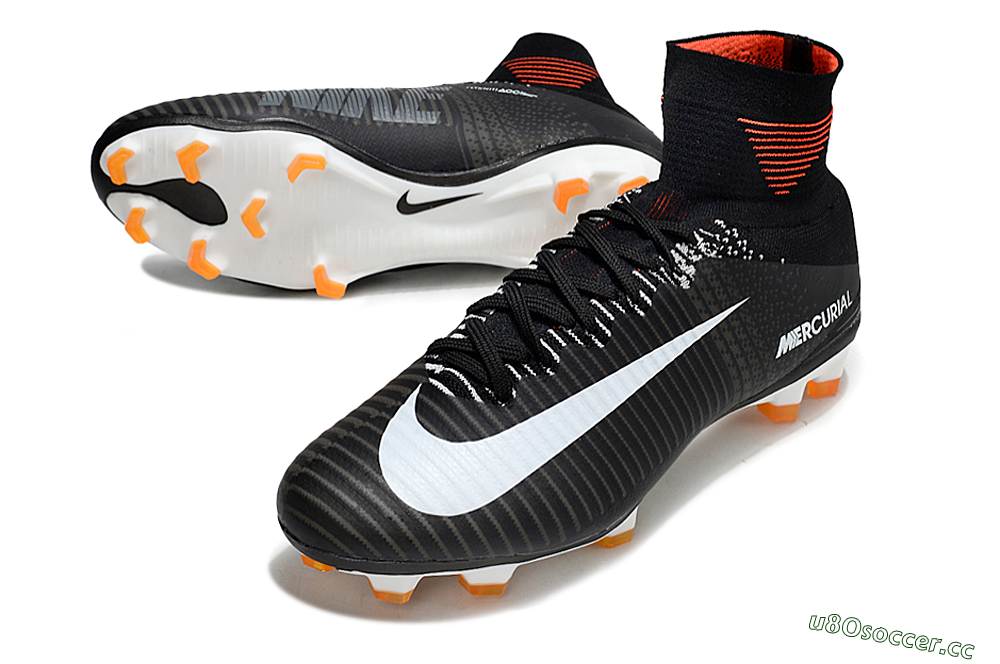 Men's Nike Zoom Mercurial Superfly 5 Elite FG Firm Ground High-Tops Football Boots - Black/White/Red 3