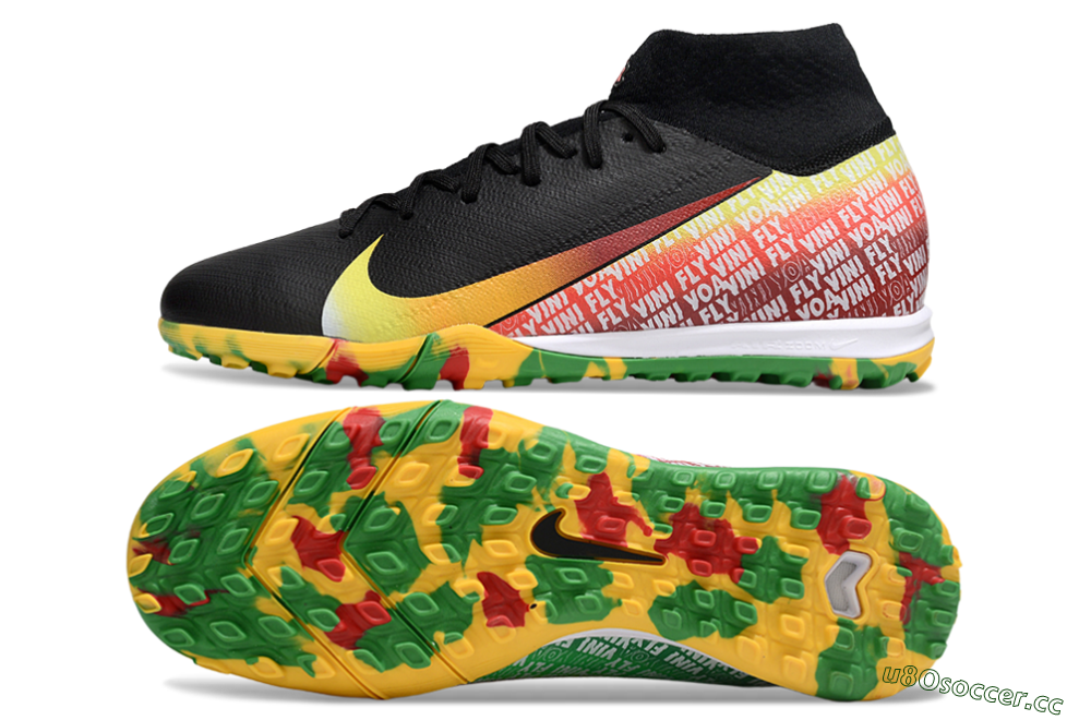 Unisex Nike Air Zoom Mercurial Superfly 10 Elite TF Artificial Turf High-Tops Football Shoes - Black/Yellow/Red 1