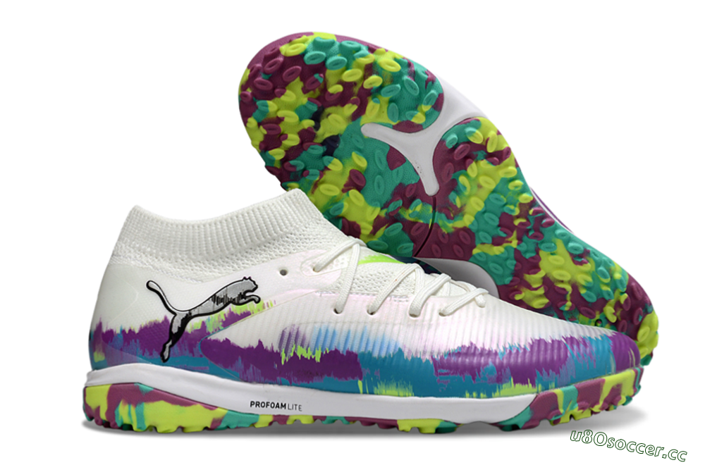 Men's Puma Future 8 Ultimate TF Artificial Turf Low-Tops Football Shoes - White/Purple/Blue 2