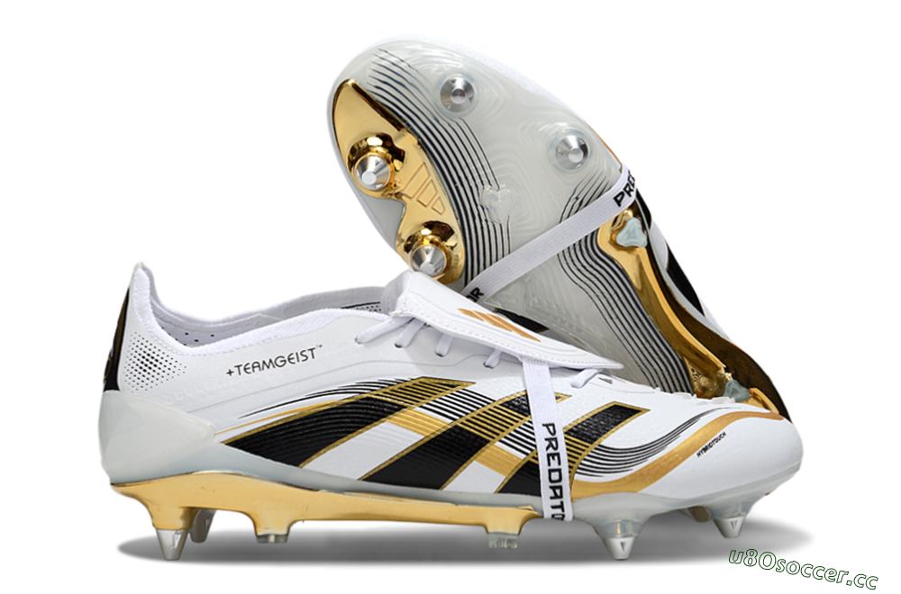 Men's Adidas Predator 25 Elite Foldover Tongue SG Soft Ground Low-Tops Football Boots - White/Black/Gold 2