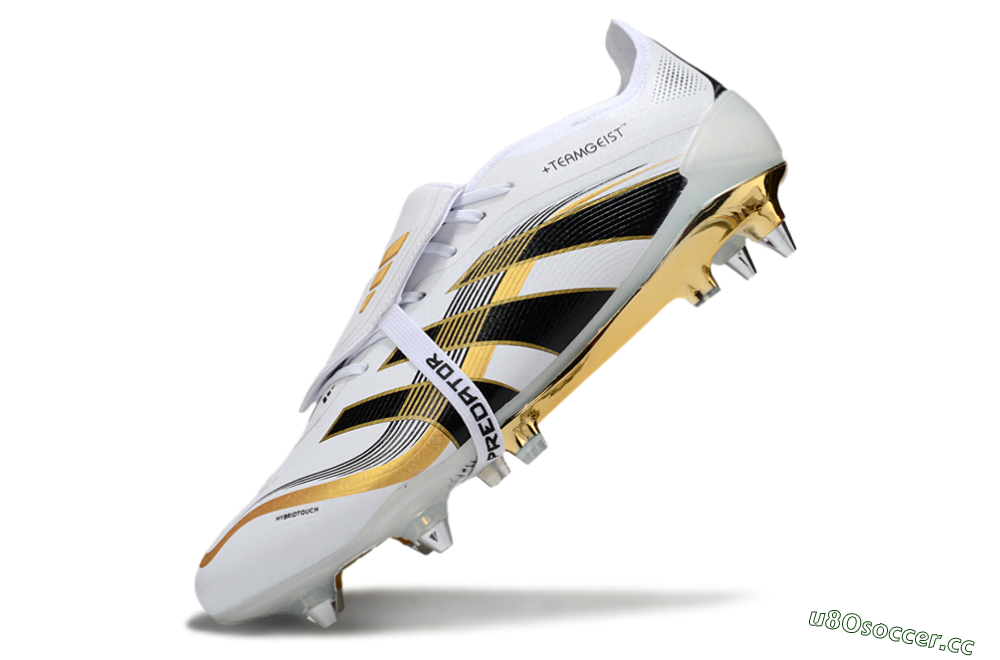 Men's Adidas Predator 25 Elite Foldover Tongue SG Soft Ground Low-Tops Football Boots - White/Black/Gold 5