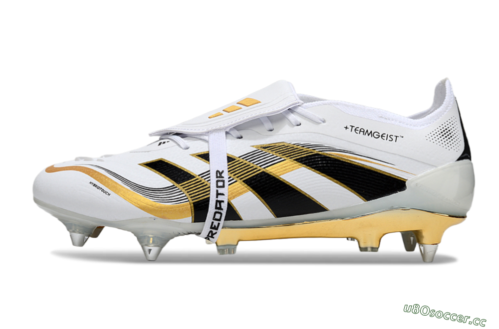 Men's Adidas Predator 25 Elite Foldover Tongue SG Soft Ground Low-Tops Football Boots - White/Black/Gold 0