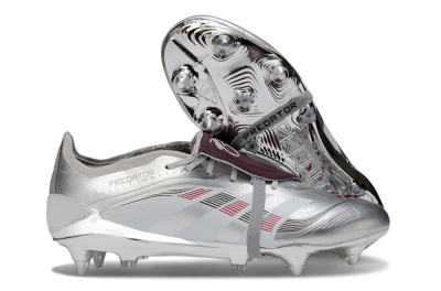 Men's Adidas Predator 25 Elite Foldover Tongue SG Soft Ground Low-Tops Football Boots - Silver/Black/Red