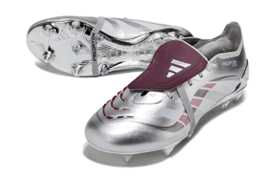 Men's Adidas Predator 25 Elite Foldover Tongue SG Soft Ground Low-Tops Football Boots - Silver/Black/Red