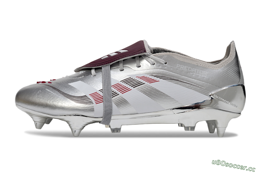 Men's Adidas Predator 25 Elite Foldover Tongue SG Soft Ground Low-Tops Football Boots - Silver/Black/Red 0