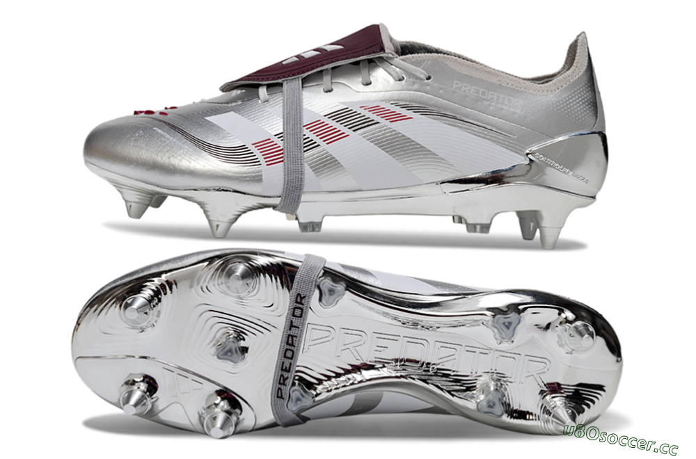 Men's Adidas Predator 25 Elite Foldover Tongue SG Soft Ground Low-Tops Football Boots - Silver/Black/Red 1