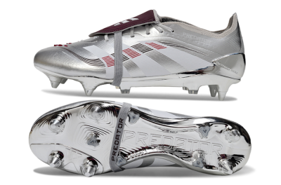 Men's Adidas Predator 25 Elite Foldover Tongue SG Soft Ground Low-Tops Football Boots - Silver/Black/Red