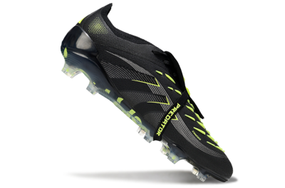 Men's Adidas Predator 25 Elite Foldover Tongue FG Firm Ground Low-Tops Football Boots - Black/Silver/Yellow