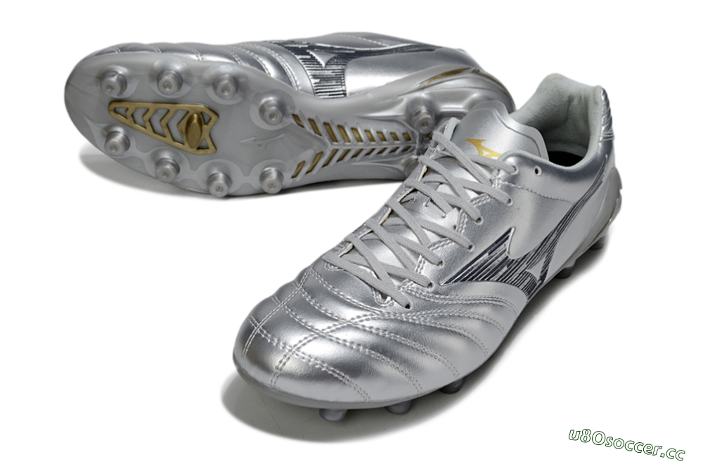 Men's Mizuno Morelia Neo 4 FG Firm Ground Low-Tops Football Boots - Silver/Black/Gold 3