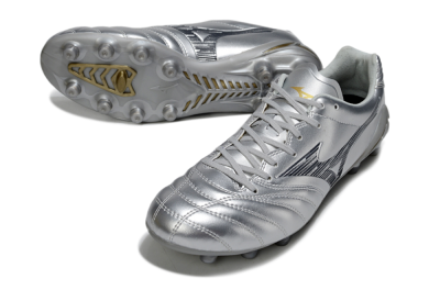 Men's Mizuno Morelia Neo 4 FG Firm Ground Low-Tops Football Boots - Silver/Black/Gold
