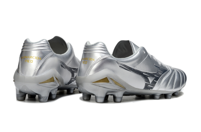 Men's Mizuno Morelia Neo 4 FG Firm Ground Low-Tops Football Boots - Silver/Black/Gold