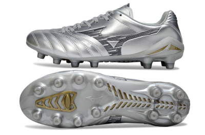 Men's Mizuno Morelia Neo 4 FG Firm Ground Low-Tops Football Boots - Silver/Black/Gold