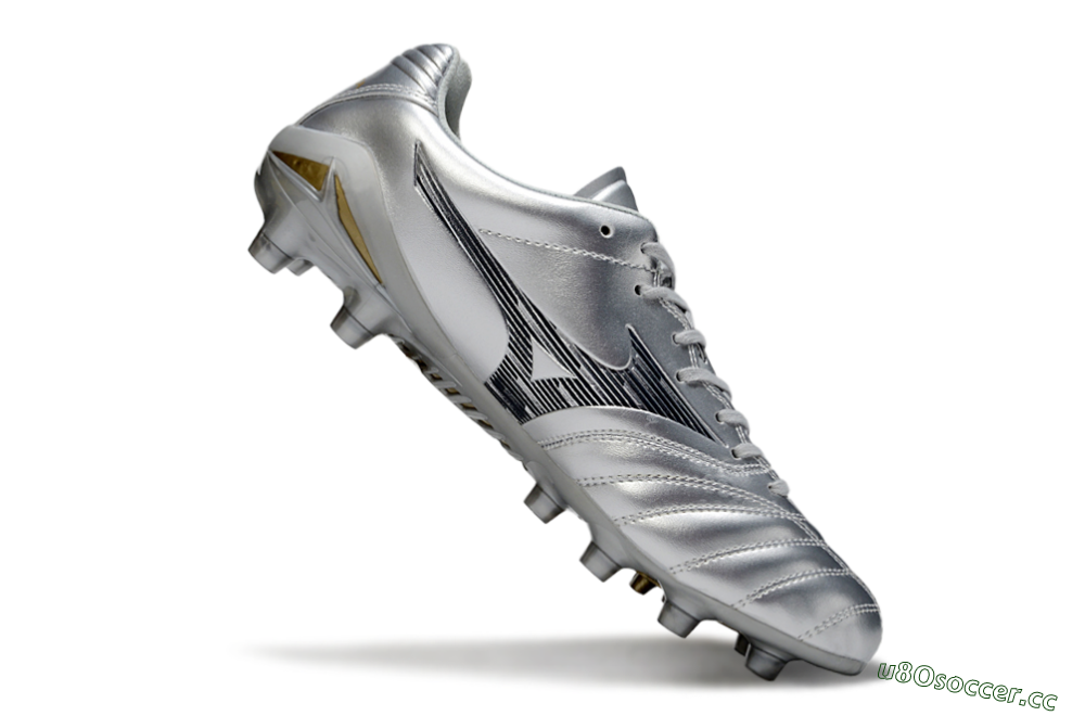 Men's Mizuno Morelia Neo 4 FG Firm Ground Low-Tops Football Boots - Silver/Black/Gold 4