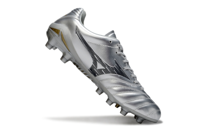 Men's Mizuno Morelia Neo 4 FG Firm Ground Low-Tops Football Boots - Silver/Black/Gold