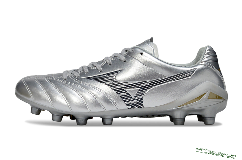 Men's Mizuno Morelia Neo 4 FG Firm Ground Low-Tops Football Boots - Silver/Black/Gold 0