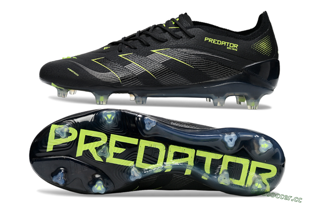 Men's Adidas Predator 25 Elite FG Firm Ground Low-Tops Football Boots - Black/Silver/Yellow 1