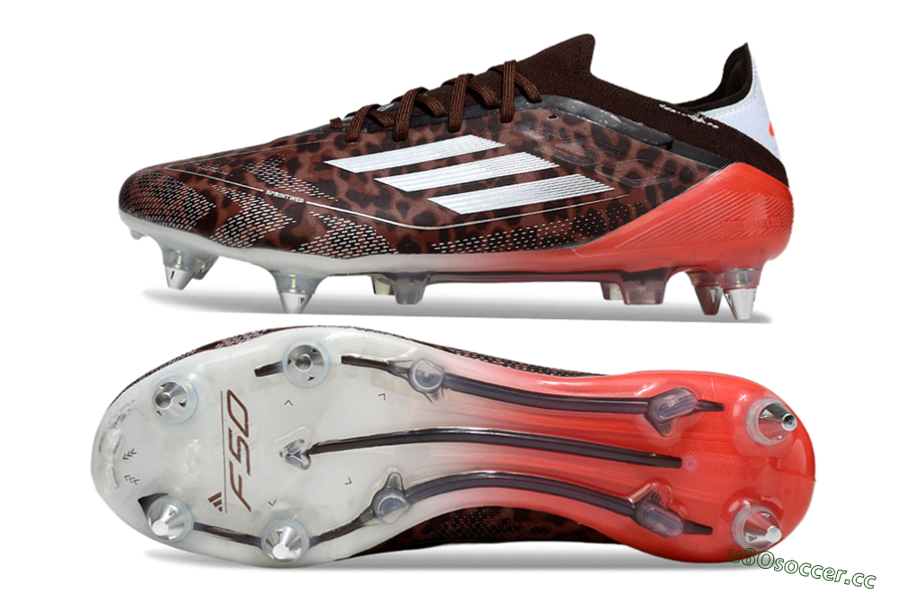 Men's Adidas F50 Elite SG Soft Ground Low-Tops Football Boots - Leopard/Red/Silver 1