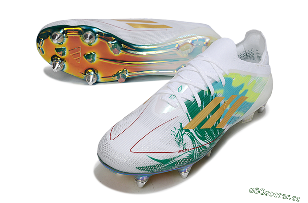 Men's Adidas F50 Elite SG Soft Ground Low-Tops Football Boots - White/Green/Gold 3