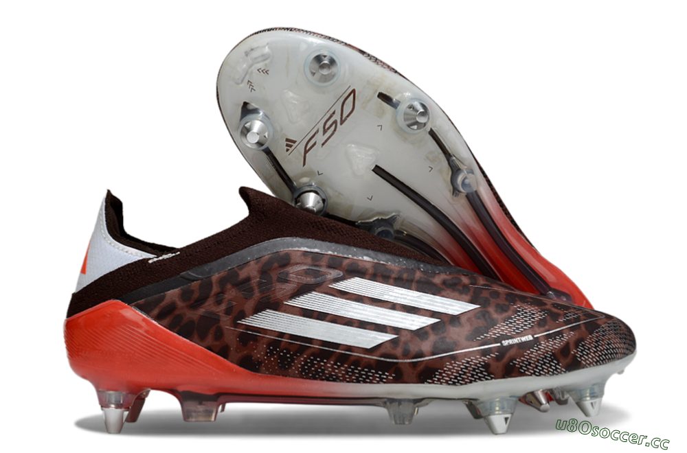 Men's Adidas F50 Elite Laceless SG Soft Ground Low-Tops Football Boots - Leopard/Red/Silver 2