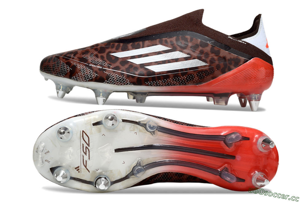 Men's Adidas F50 Elite Laceless SG Soft Ground Low-Tops Football Boots - Leopard/Red/Silver 1