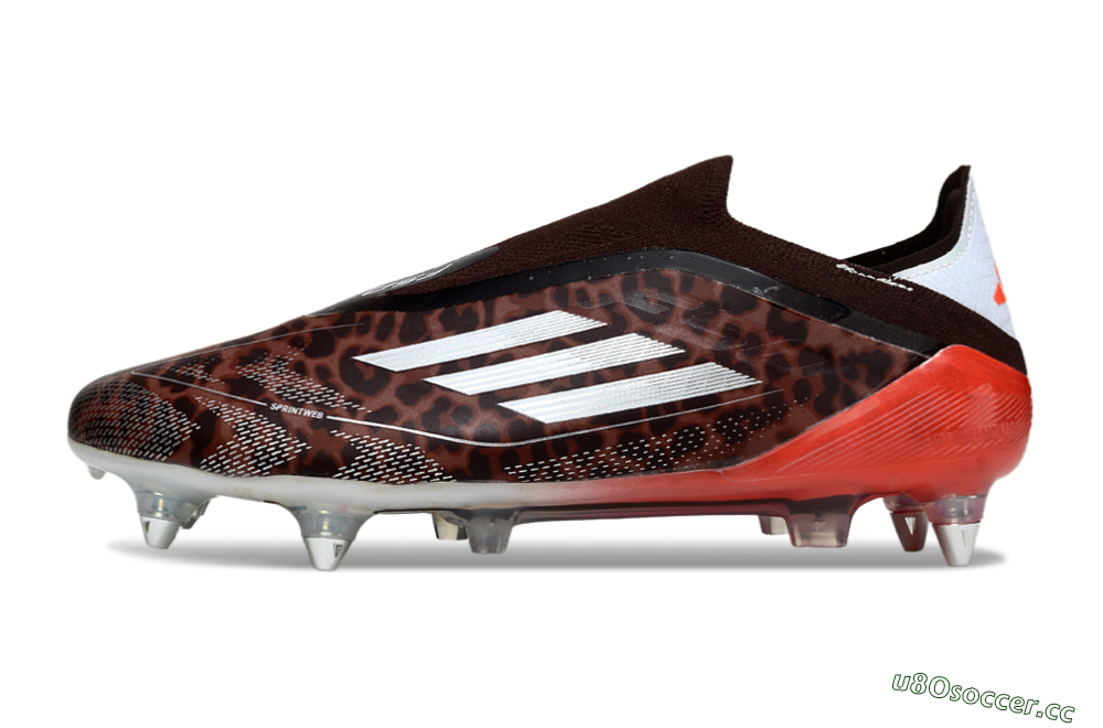 Men's Adidas F50 Elite Laceless SG Soft Ground Low-Tops Football Boots - Leopard/Red/Silver 0
